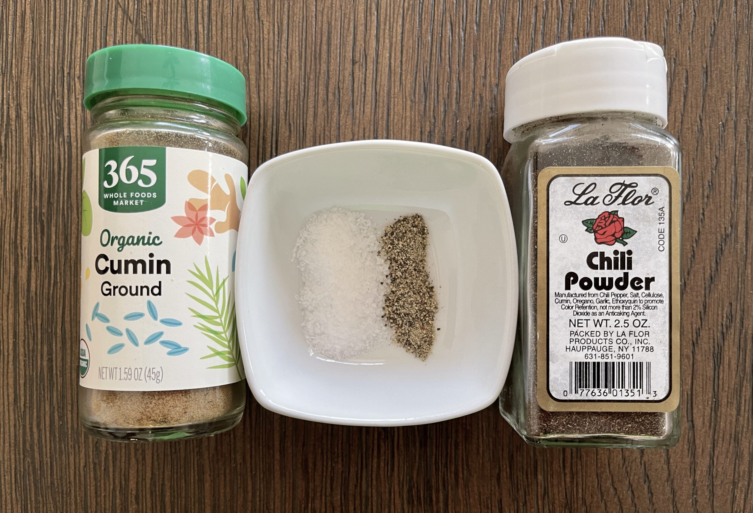 Cumin and chili powder, kosher salt and pepper