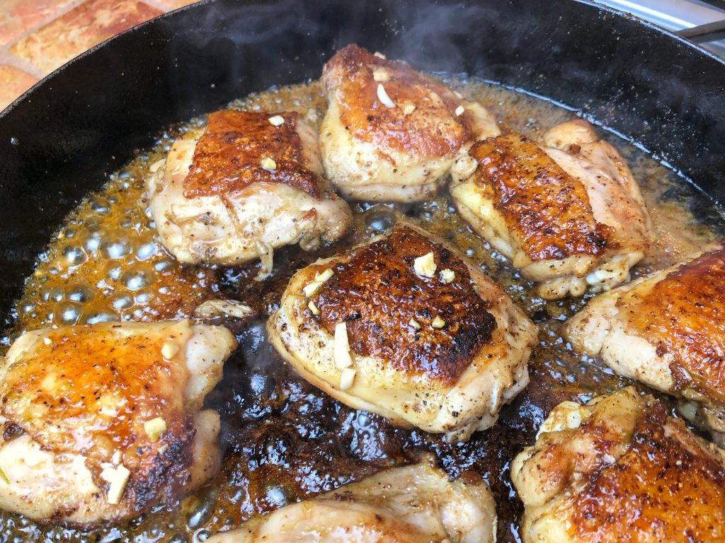 After sauce has thickened, add the chicken back into the pan