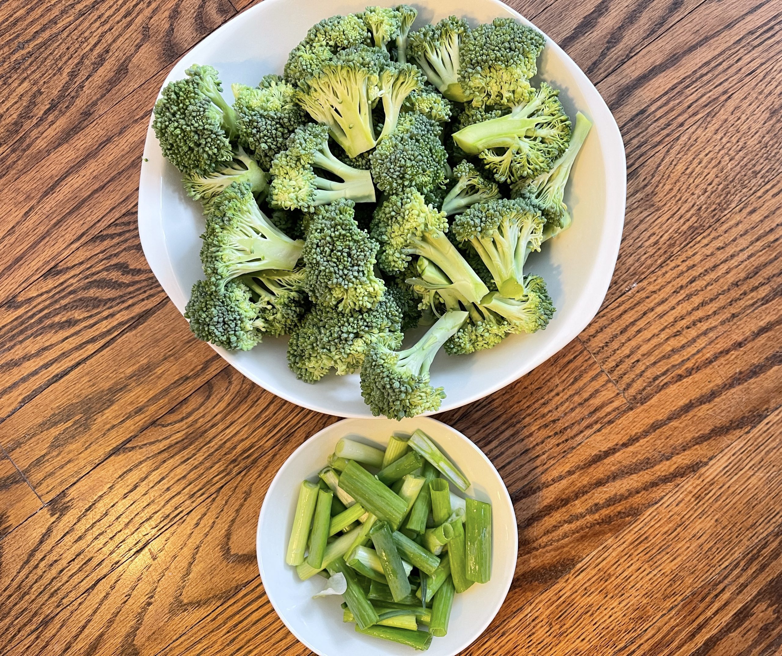 broccoli florets and 2" pieces of scallion
