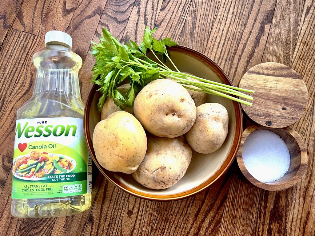 yukon gold potatoes, oil, kosher salt, and parsley