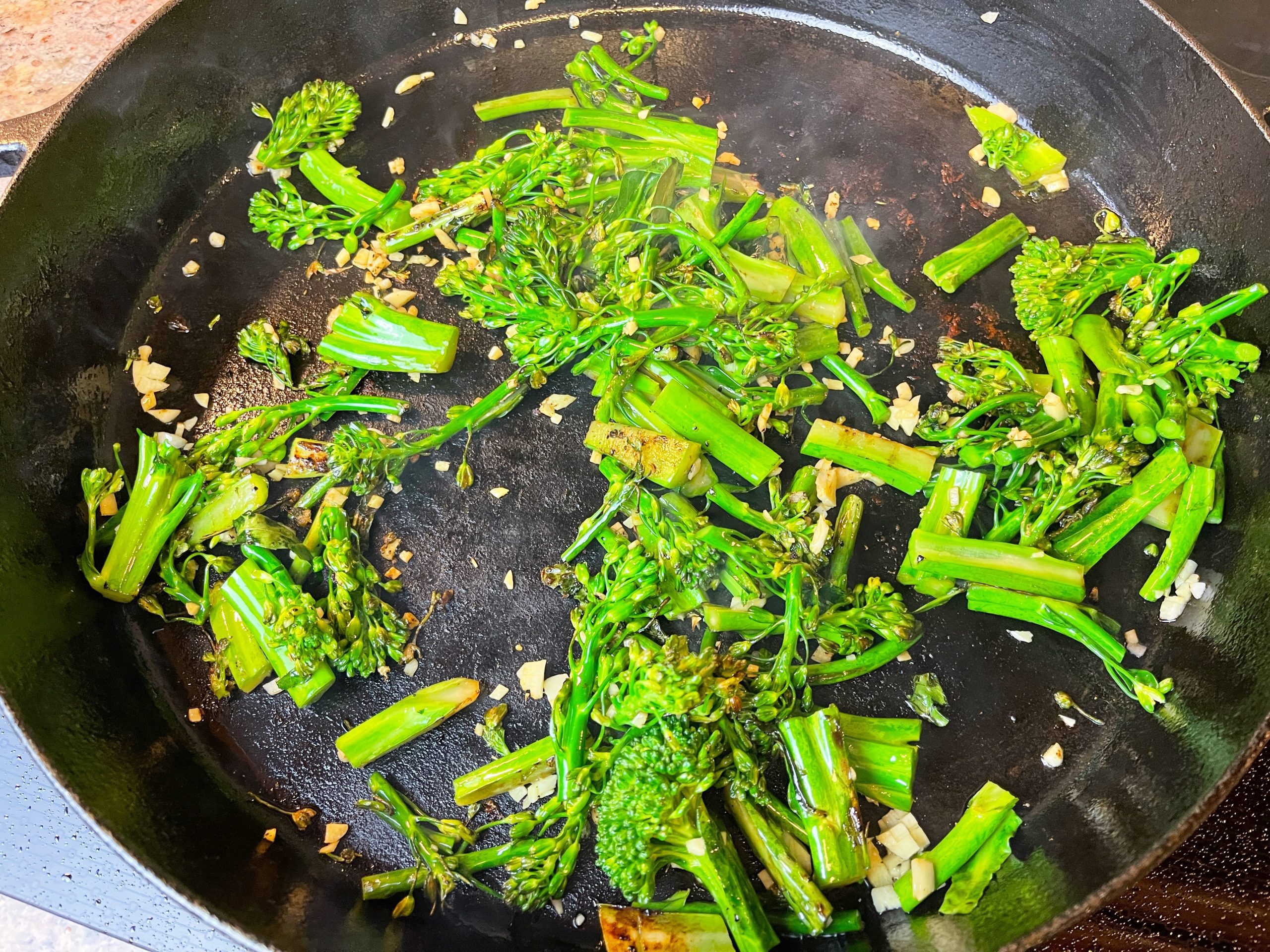 Cook for an additional 3 minutes, until broccolini pieces are browned in spots.