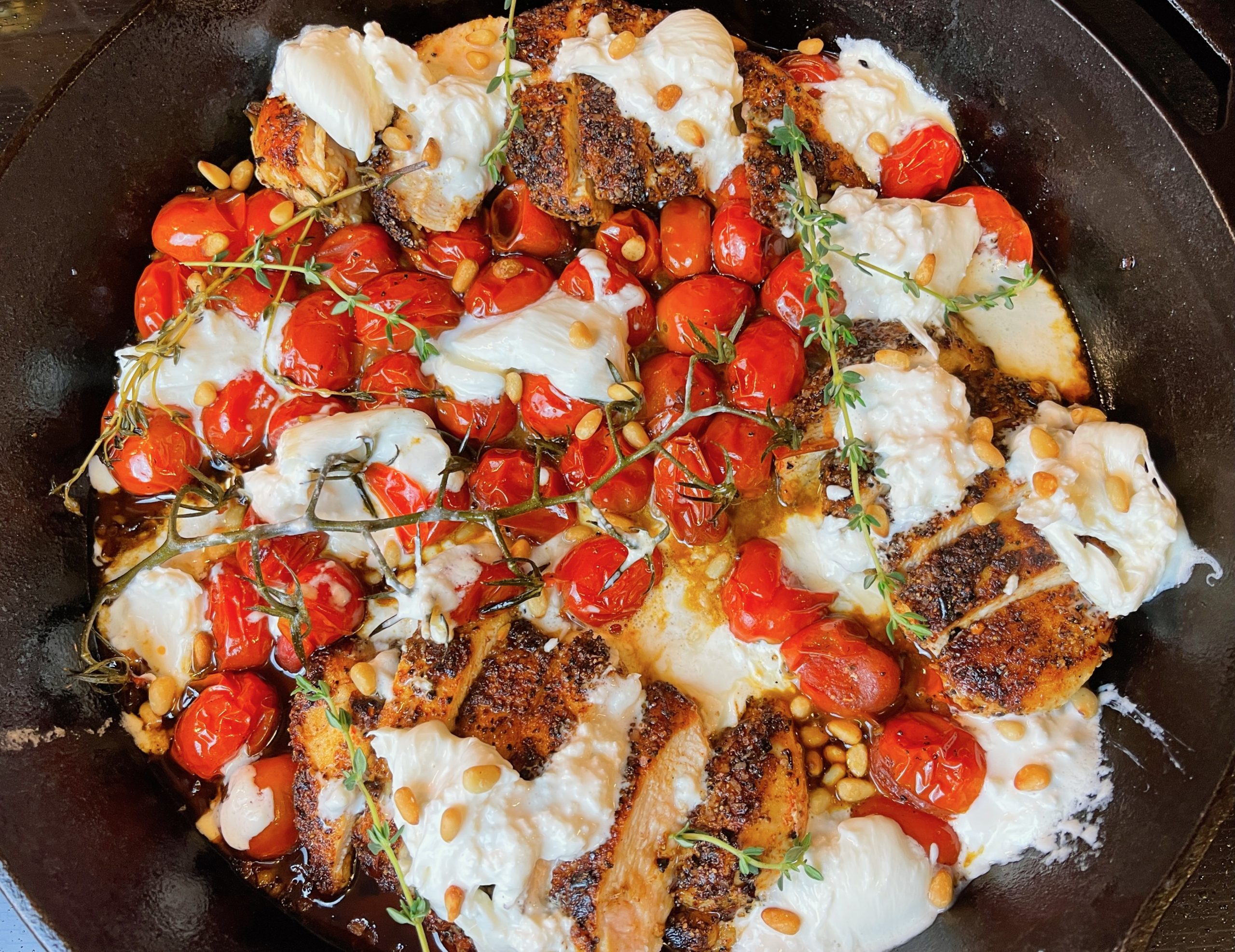 Balsamic Chicken with Blistered Tomatoes and Burrata