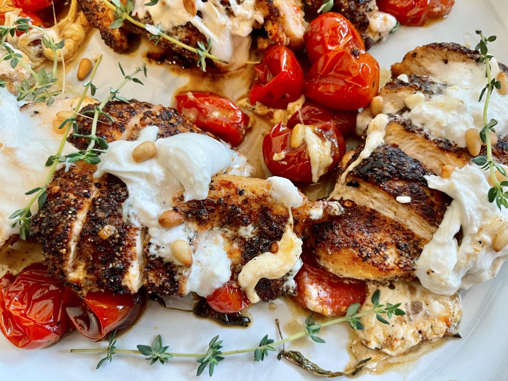 Balsamic Chicken with Blistered Tomatoes and Burrata