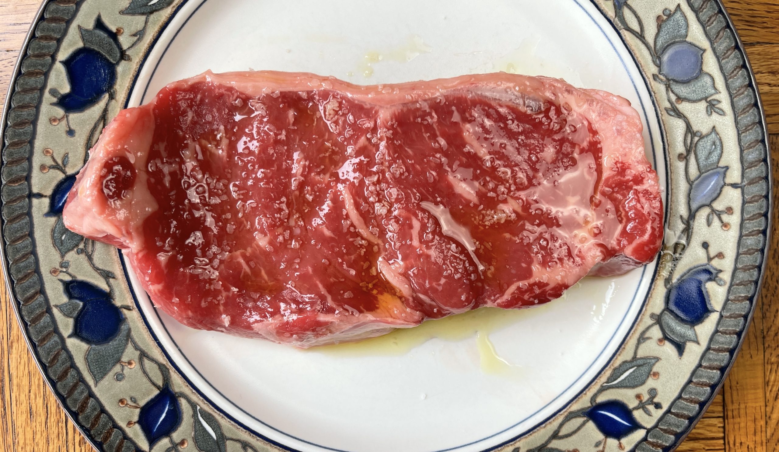 coat the steak in olive oil and kosher salt