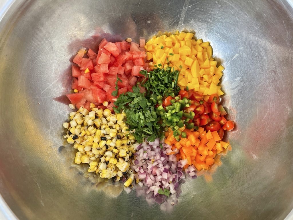 Organize all salsa ingredients in a large bowl