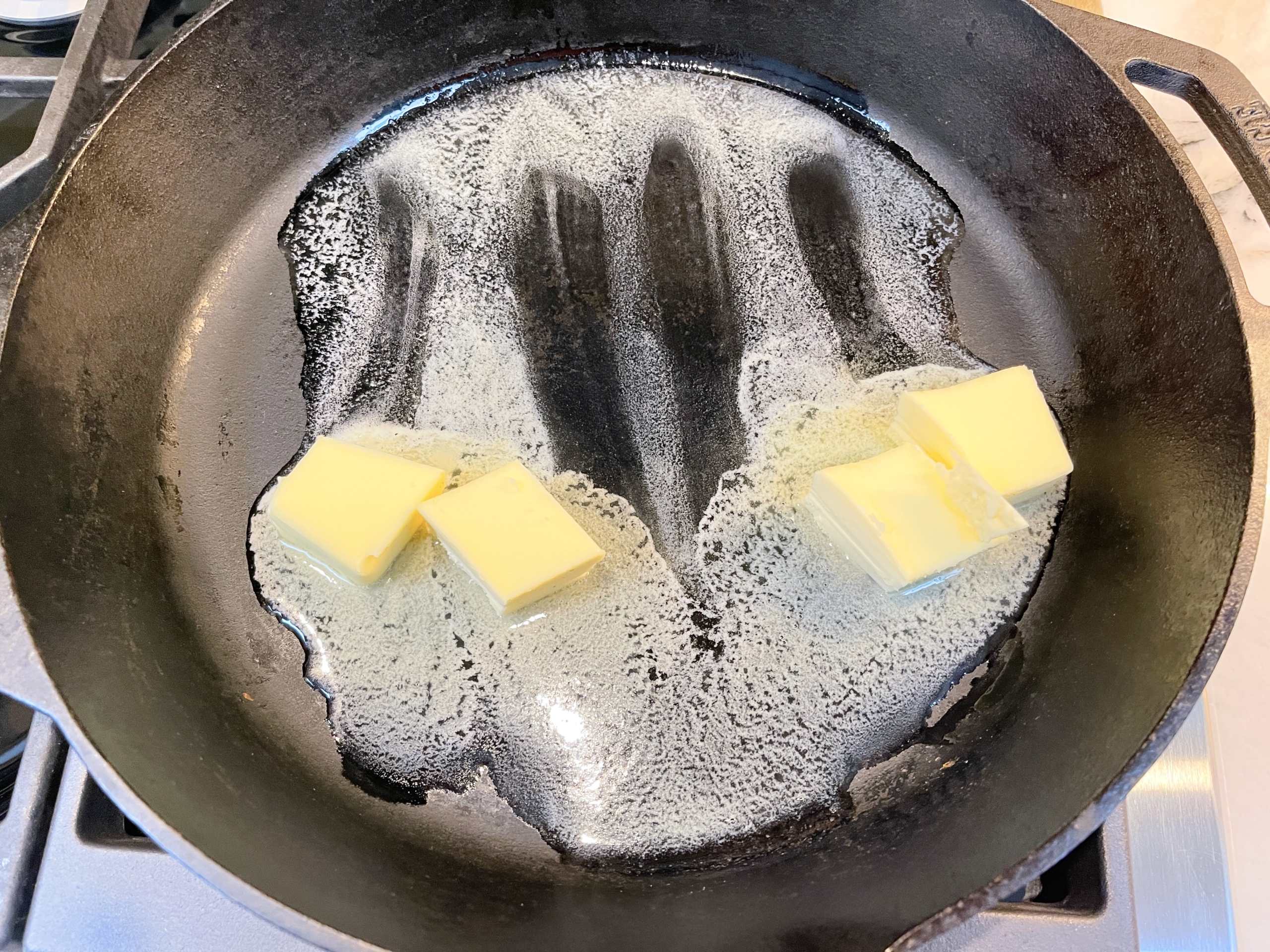 melt the stick of butter over medium high heat