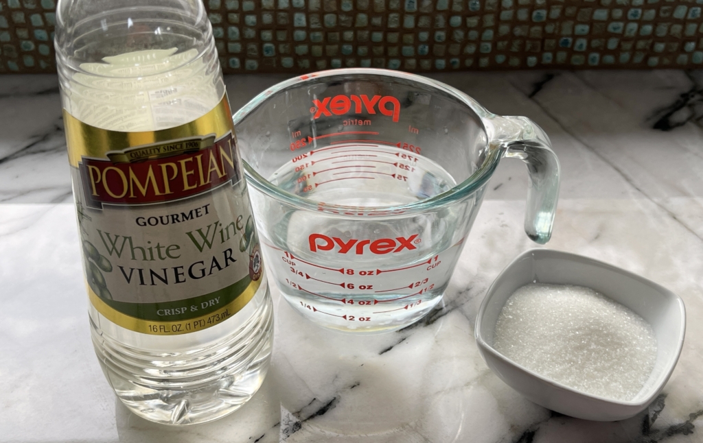 white vinegar, sugar, and water