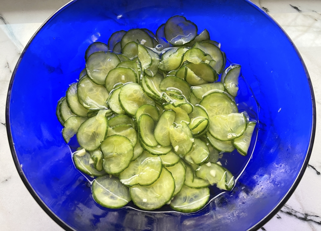 place squeezed cucumbers in a bowl