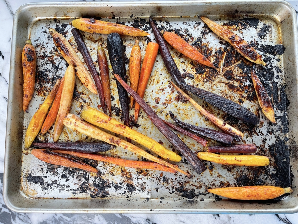 Roast carrots for 35-40 mins until tender and charred in places, turning occasionally.