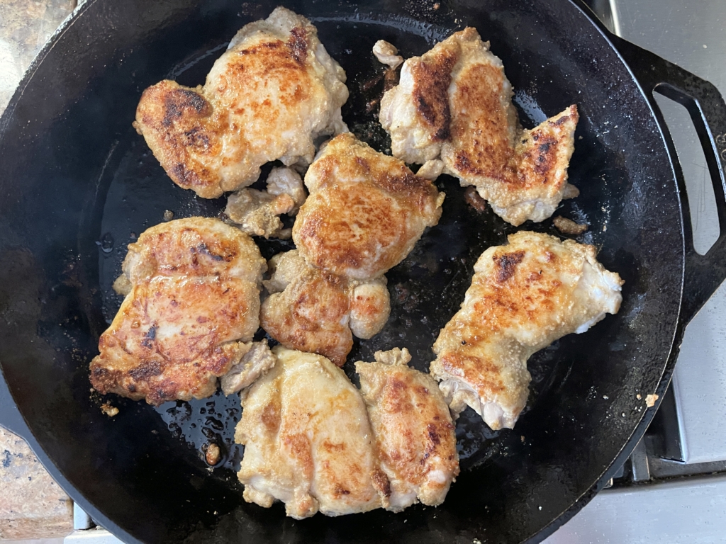Then using tongs, turn each piece of chicken and cook for another 3 minutes.