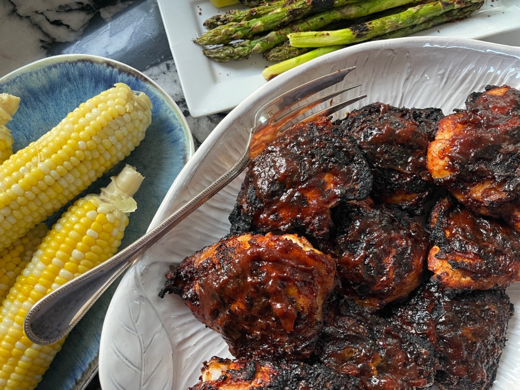 Saucy Candied BBQ Chicken -
Remove chicken from the grill and place on a large platter. Serve with any extra bbq sauce you may have.