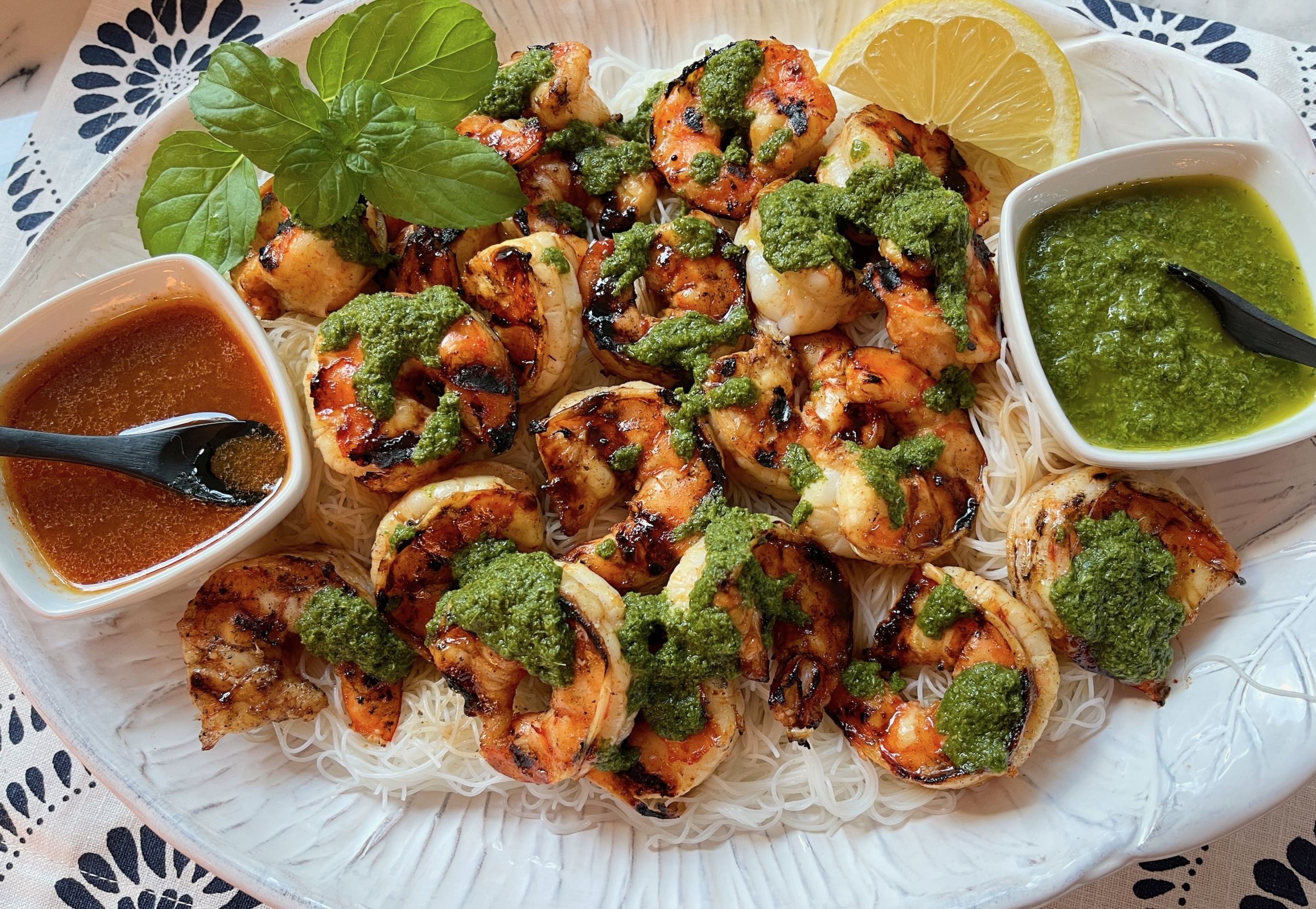 Zingy Brown Sugar Grilled Shrimp with Fresh Mint Sauce