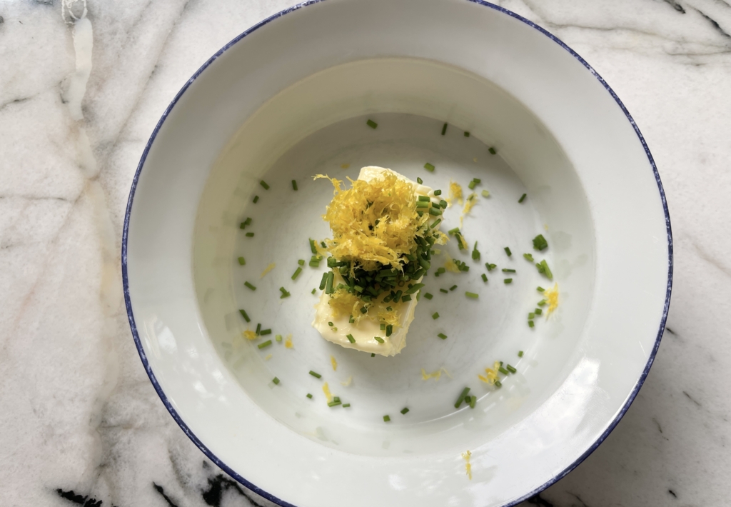 Place softened butter, lemon zest and chives in a medium sized bowl