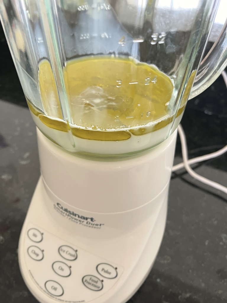 Place the milk, oil and egg into the blender for 15-20 seconds, until ingredients are combined.