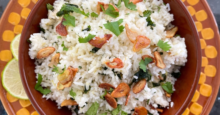 Cilantro Lime Rice with Crispy Garlic Chips