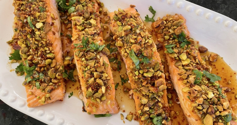 Pistachio Crusted Salmon with Maple Mustard Drizzle