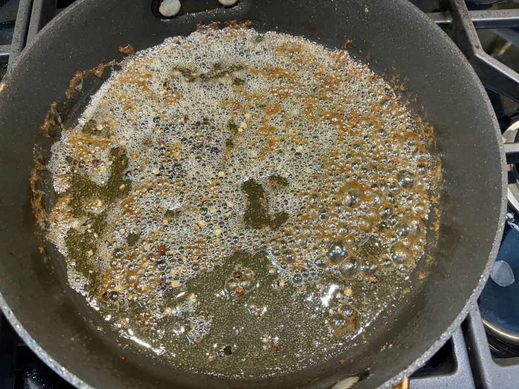 Cook, swirling occasionally until the butter foams and then browns, approximately 5-8 minutes. Take pan off the heat and stir in the lemon zest, lemon juice and 1/4 teaspoon kosher salt.