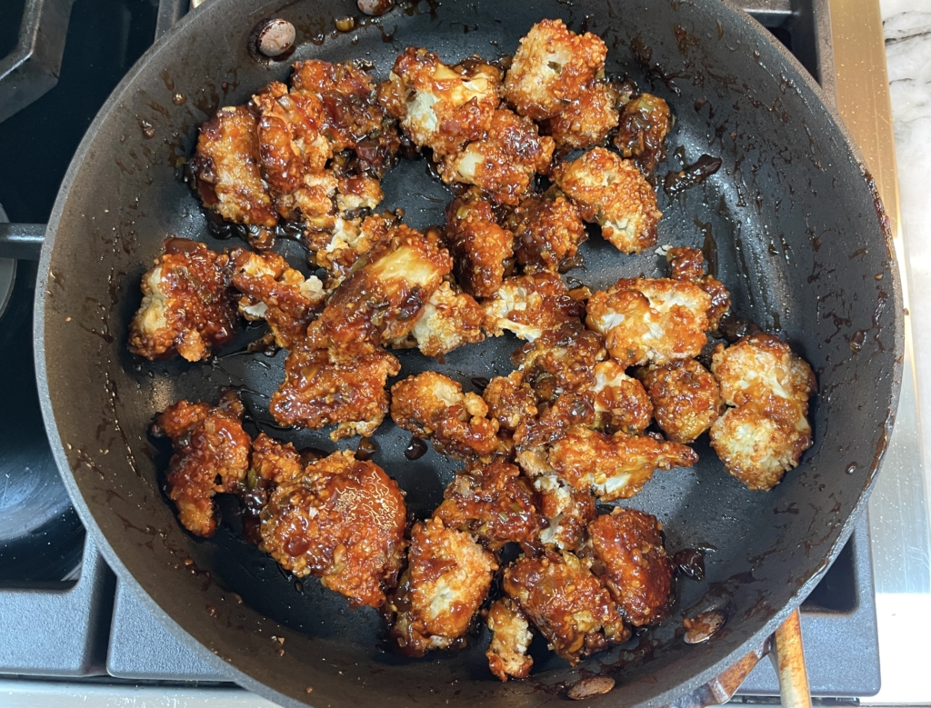 Combine florets in the sauce until they are thoroughly coated.