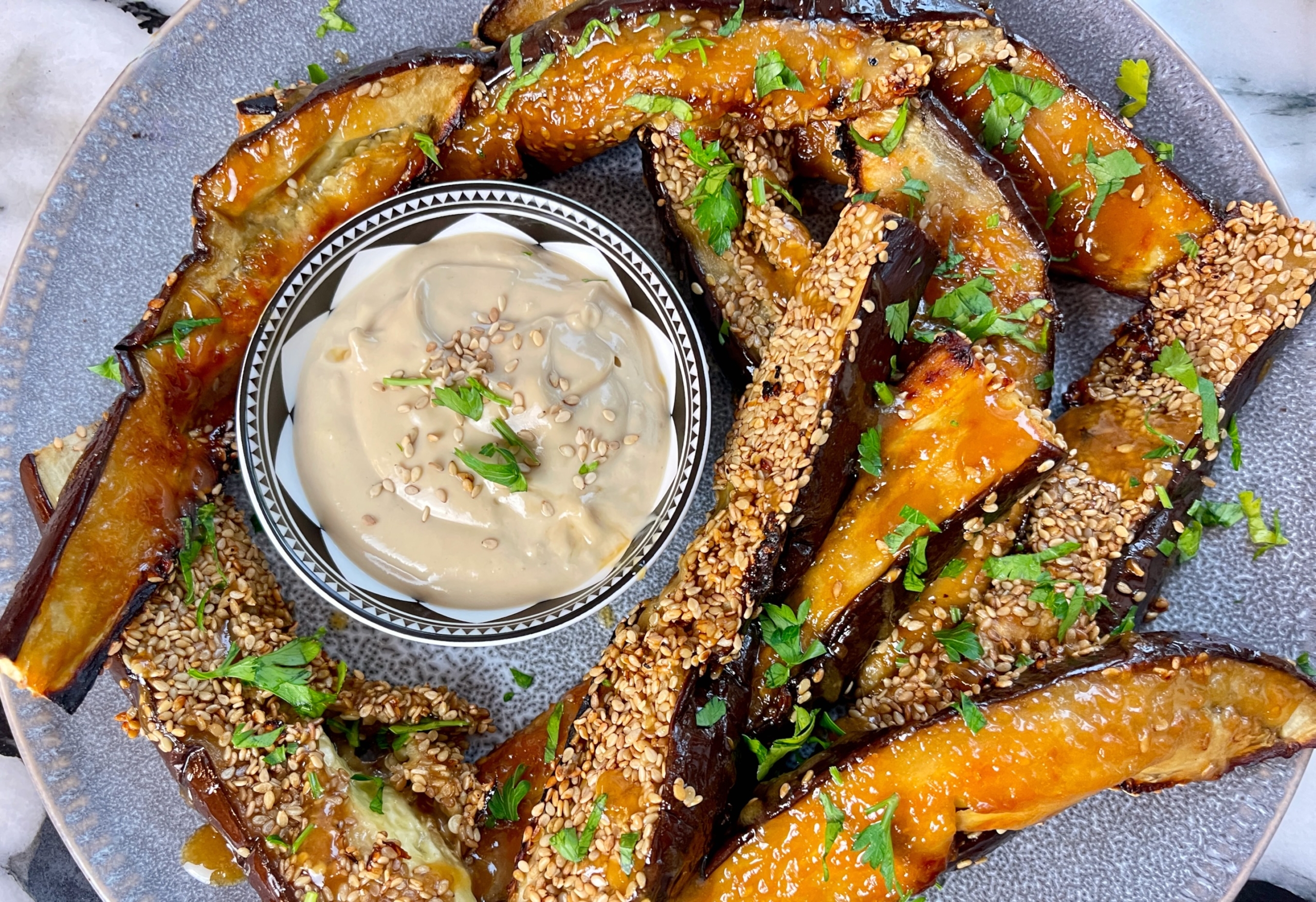 Miso Honey Glazed Eggplant Wedges