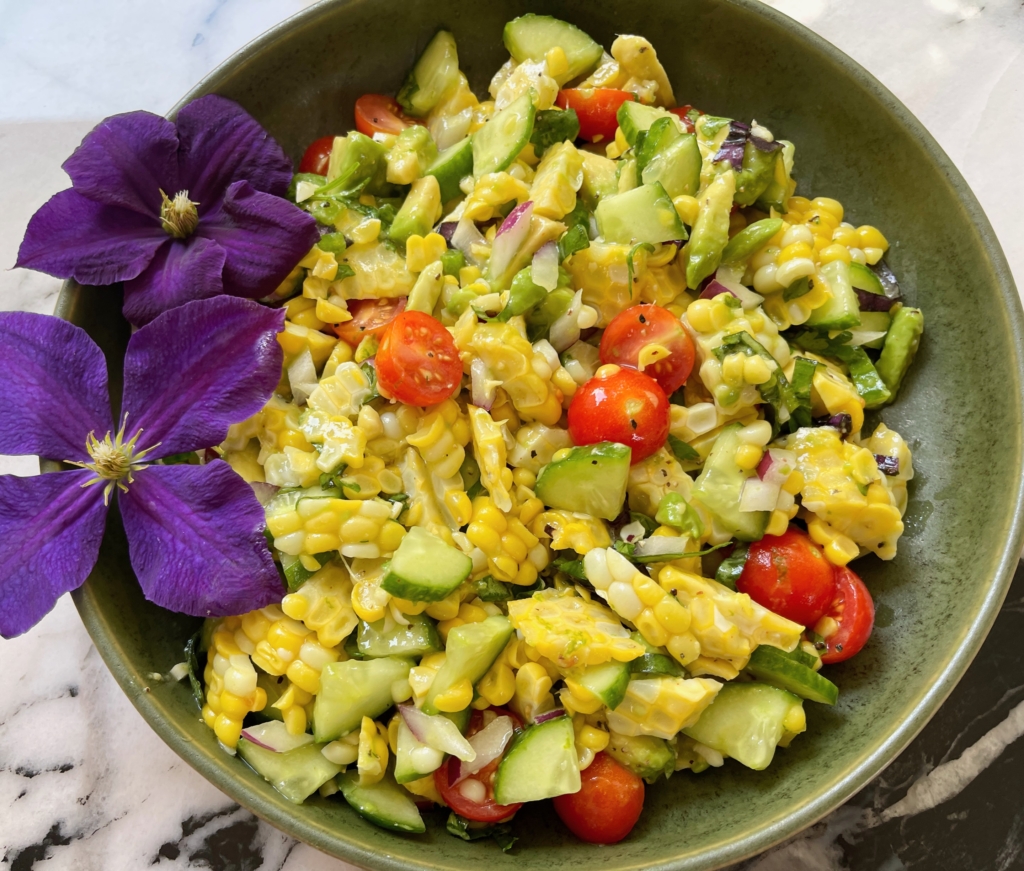 Corn salad with a Citrusy Vinaigrette Transfer Corn Salad to a platter, add more fresh herbs if desired.