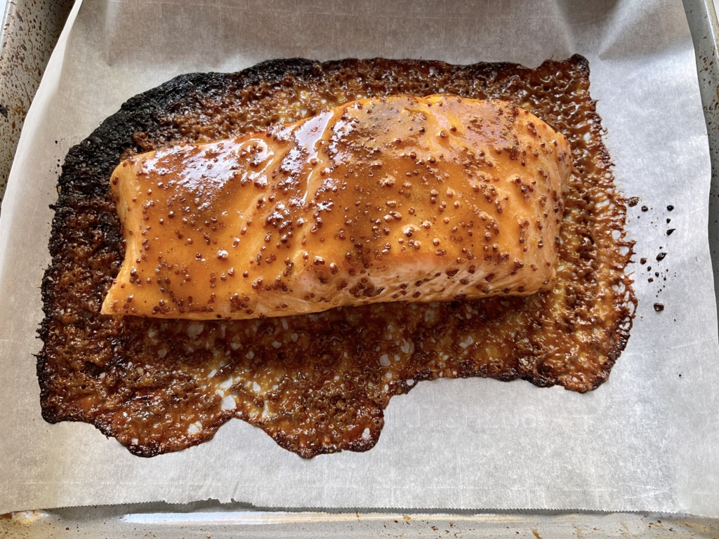 Bake salmon for 15 minutes for medium. If you’re unsure if the salmon is cooked, use and instant-read thermometer and place it in the thickest part of the salmon. Internal temp should be 125 to 130°F for medium cooked salmon. For medium rare, you can stop cooking at 120°F. Remember the fish will continue to cook after you remove it from the heat.