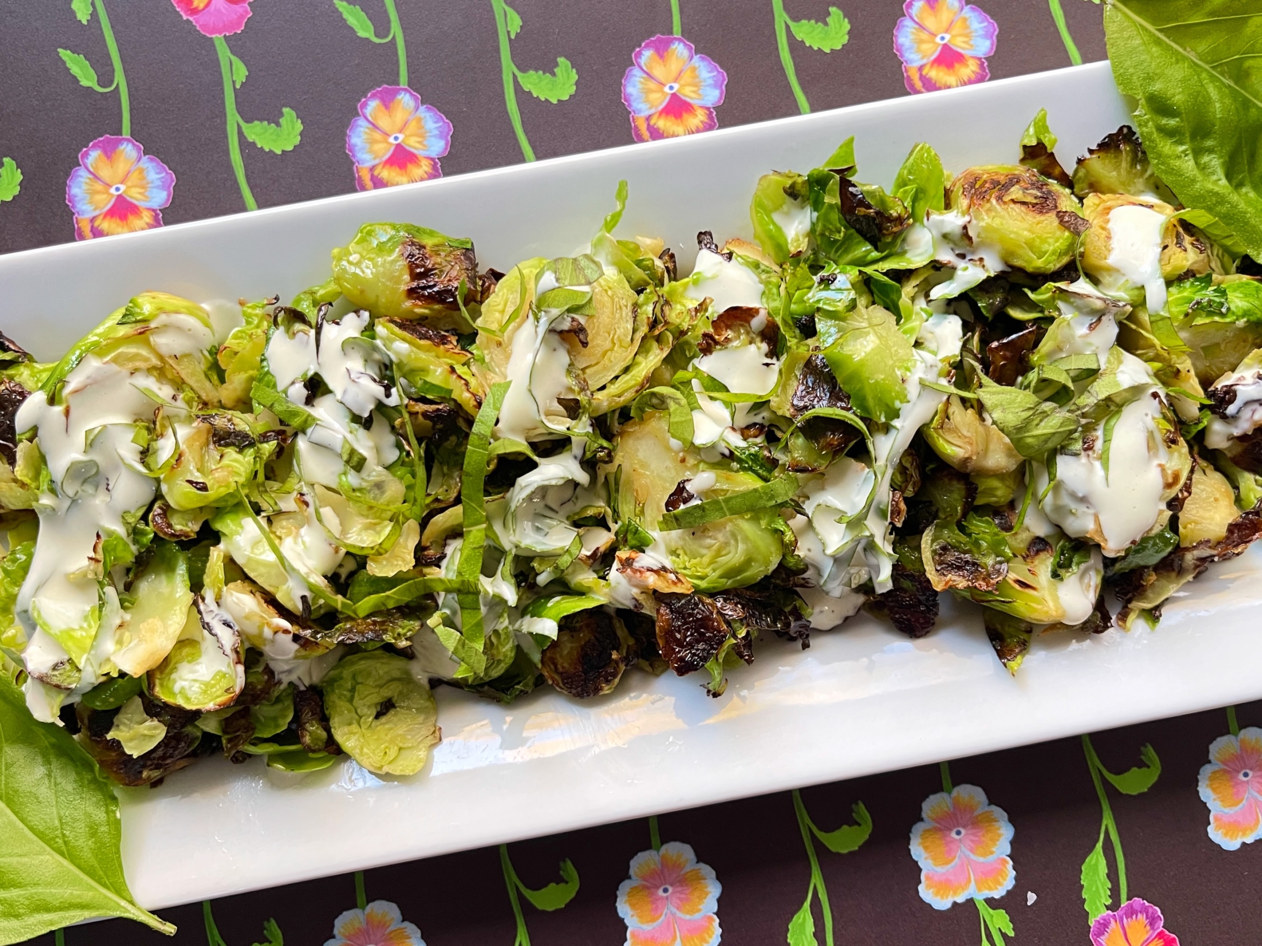 Shaved Brussels with Wasabi Mayo Drizzle