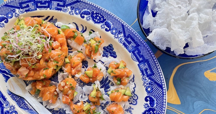 Salmon Tartare with Homemade Rice Crisps