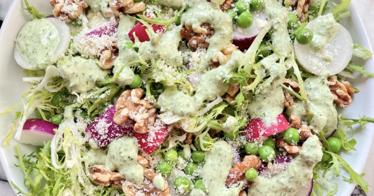 Spring Frisée Salad with Green Goddess Dressing