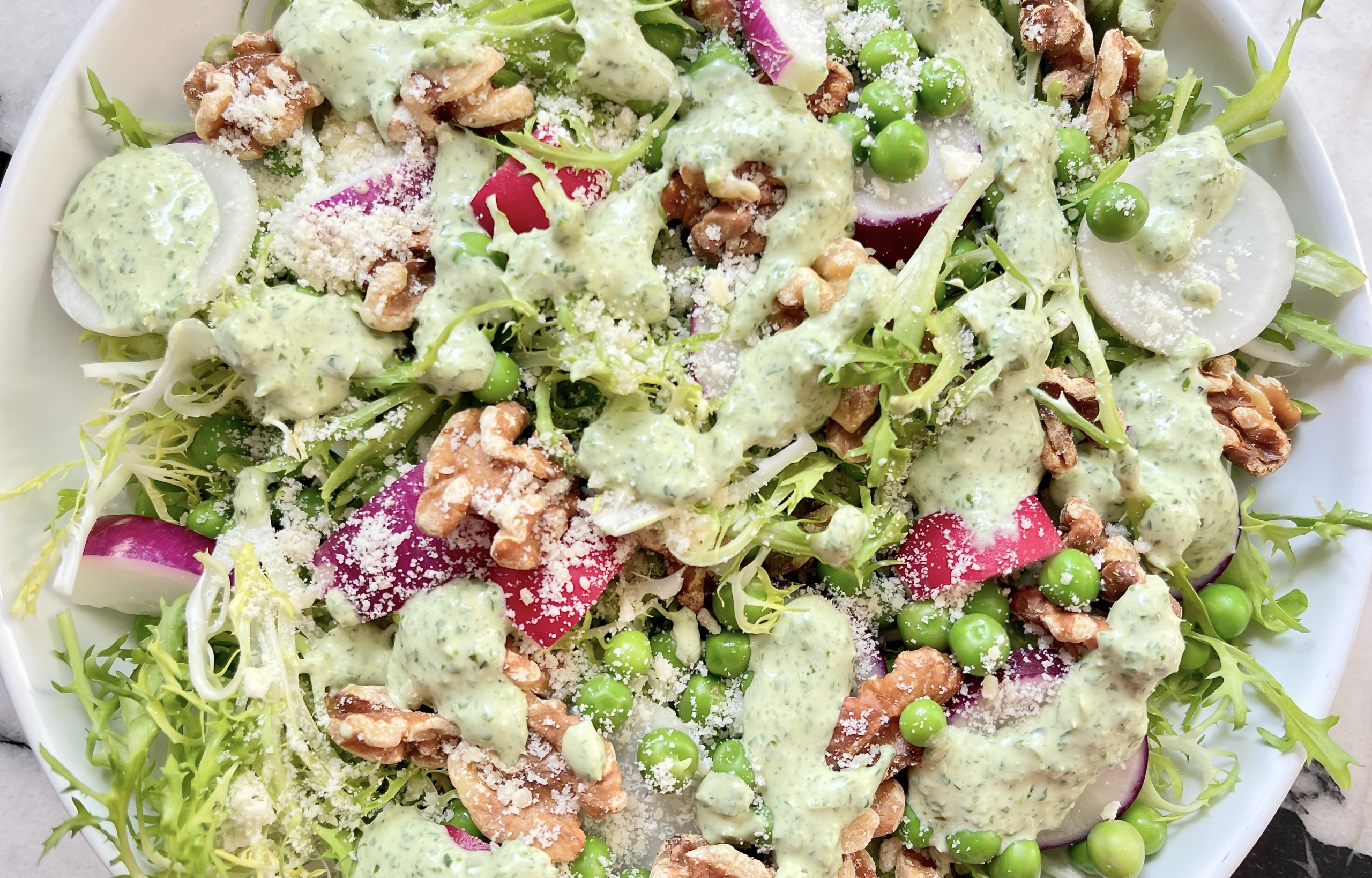 Spring Frisée Salad with Green Goddess Dressing