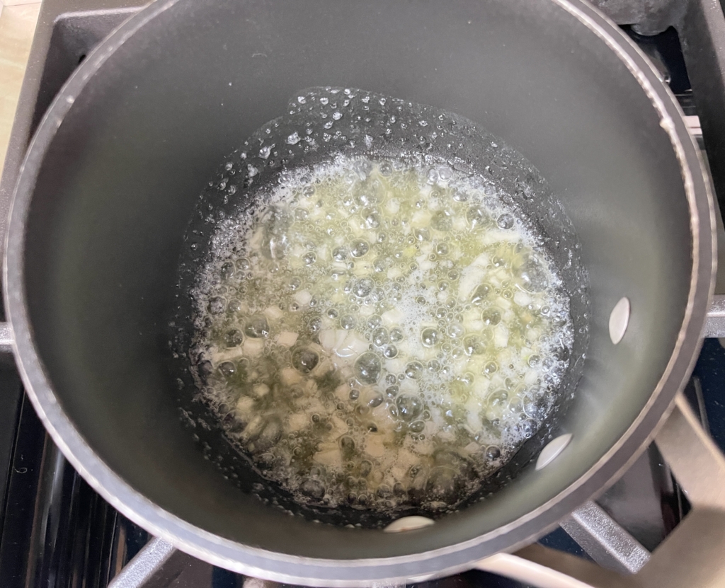 Heat until the butter has melted and is slightly bubbling.