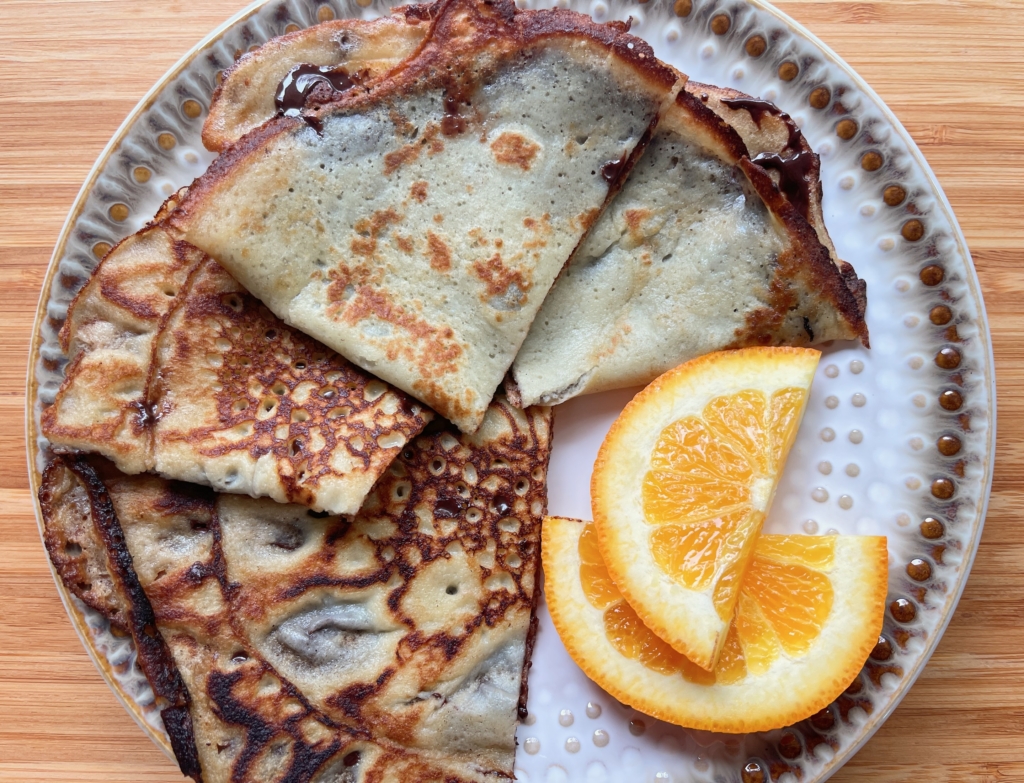 Lastly, fold the crepe in half and cut into triangles or roll the crepe, repeat, and serve immediately!