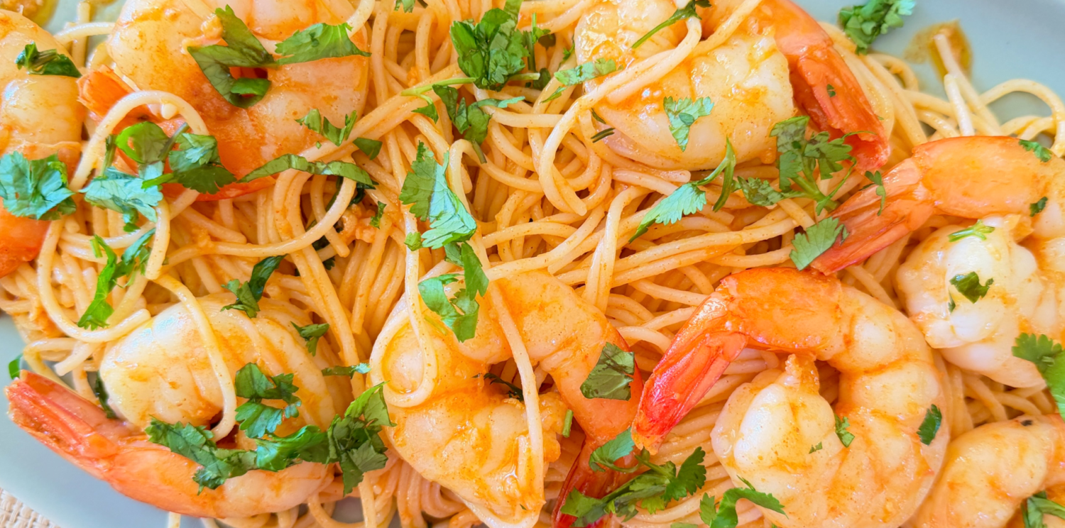 Korean-Spiced Scampi with Gluten Free Pasta